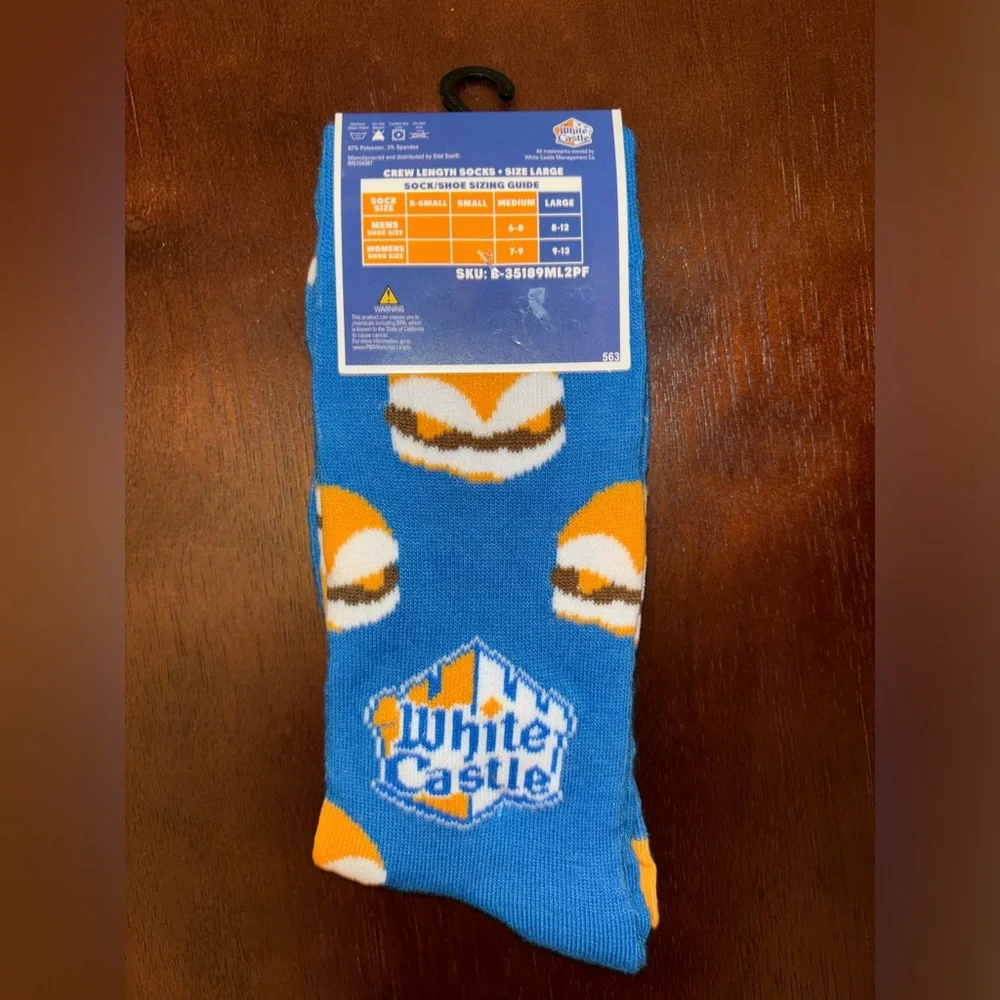 WHITE CASTLE NOVELTY CREW SOCKS NWT MEN’S SHOE SIZE 8-12